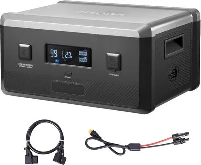 Zdjęcie produktu dla Dodatkowy akumulator do przenośnej stacji zasilającej – akumulator rozszerzający LiFePO4 2160 Wh – trzy złącza – przenośny – do kempingu i kampera – awaryjne źródło zasilania – bez stacji zasilającej i panelu słonecznego