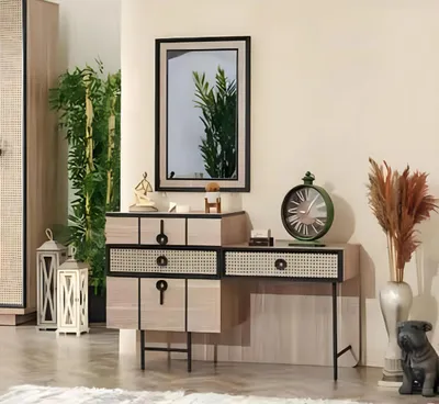 Produktbild von Luxus Möbel Design Schminktisch mit Spiegel Beige Design Schlafzimmer Modern