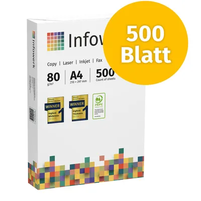 Produktbild von Infowerk Druckerpapier Kopierpapier 500 Blatt 1 x 500 A4 80g Premium Weiß PEFC