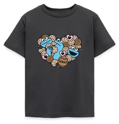Produktbild von Spreadshirt Sesamstraße Herz Mit Krümelmonster Kinder T-Shirt, 122/128 (7-8 Jahre), Dunkelgrau