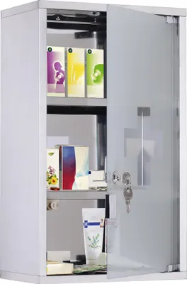 Image de HOMCOM Armoire à pharmacie murale à 3 niveaux en acier inoxydable avec porte verrouillable en verre avec 2 clés étagères de rangement argent