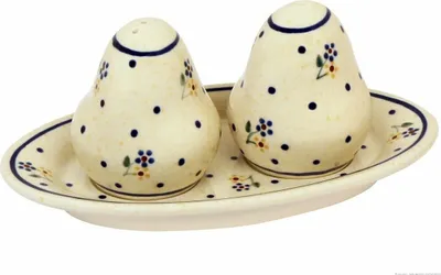 Produktbild von Original Bunzlauer Keramik Salzstreuer und Pfefferstreuer Set 3-teilig mit Unterschale im Design 111