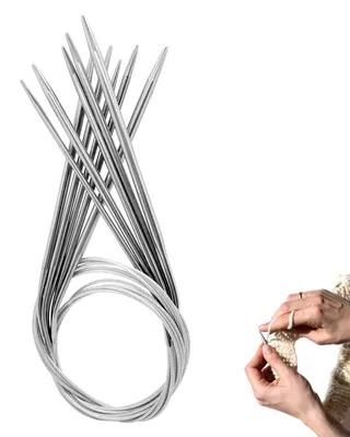 Productafbeelding van Set van 5 breinaalden van roestvrij staal, 60 cm lang, met de volgende maten: 3/4/5/6/7 mm, geschikt voor het breien van sokken, truien en mouwen.