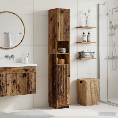 Image de Maison Exclusive - Armoire de salle de bain avec étagère ouverte, modèle HOORN, en bois vieilli