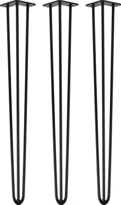 Three black hairpin legs are arranged vertically against a white background.