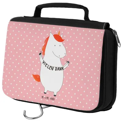 Produktbild von Mr. & Mrs. Panda kulturtäschchen Einhorn Dankeschön - Rot Pastell - Geschenk, Kulturtasche, Danke, Einhörner, Kulturbeutel, Danksagung, Waschtasche, badtasche, Unicorn