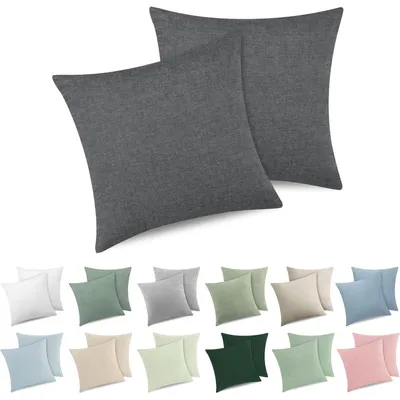 Produktbild von Kissenbezug 2er Set 60x60 cm Dunkelgrau 100% Gewaschene Baumwolle mit Reißverschluss