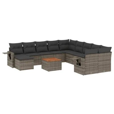 Produktbild von vidaXL 12-tlg. Garten-Sofagarnitur mit Kissen Grau Poly Rattan