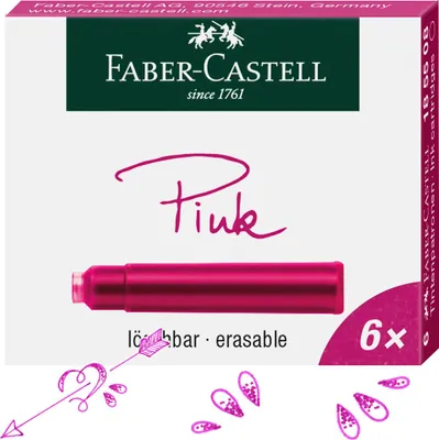 Produktbild von Faber-Castell 6 Tintenpatronen Standard pink, Pink, Mehrfarbig, Polypropylen (PP), Füllfederhalter, 6 Stück(e), Box
