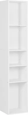 Immagine prodotto di Libreria Happyment Kali - 5 scomparti - Bianco - Libreria per soggiorno, camera da letto e cameretta dei bambini - Legno MDF - 30x151x26cm