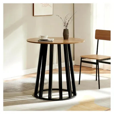 Produktbild von Esstisch Lensuu 76 x Ø80 cm Küchentisch für 2 Personen Esszimmertisch mit Metallgestell runder Tisch Schwarz/Eicheoptik