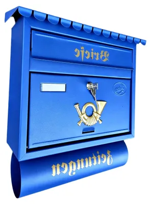 Produktbild von Großer Briefkasten/Postkasten XXL Blau RAL 5005 mit Zeitungsrolle und Flachdach