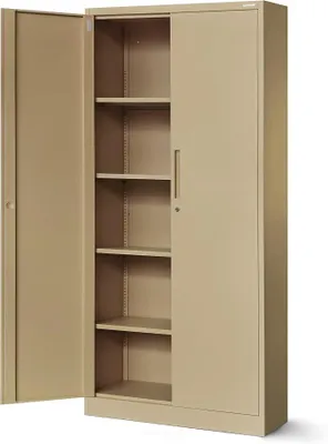 Obrázek produktu pro Kovová skříň na dokumenty se zámkem, kancelářská skříň, rozměry 195x90x40 cm. Skříň na složky a dokumenty s 4 nastavitelnými policemi, křídlovými dveřmi, zámkem, ocelovým korpusem a práškovým lakem