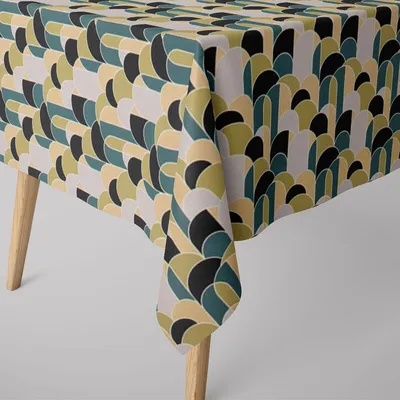 Produktbild von SCHÖNER LEBEN. Tischdecke Retroformen Geometrie grün petrol schwarz Größe 130x160cm