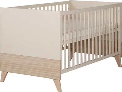 Image de Lit bébé Sidney 70 x 140 cm de roba - Lit à barreaux évolutif avec pieds en bois massif - Réglable en hauteur - Convertible en lit junior - Beige
