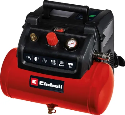 A red and black Einhell air compressor is shown against a white background.