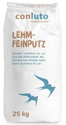 Produktbild von Conluto Lehm Lehm Feinputz Putz Lehmputzmörtel DIN18947 25kg - Maschinenputz, Lehmputz, Baulehm, gemischt-körnigem Sand 0-0,5 mm & pflanzlichen Fasern
