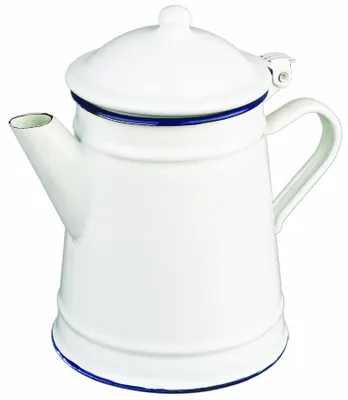 Kaffeekanne konisch 1 l, emaillierter Stahl, weiß/blau