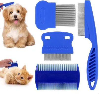 Produktbild von Flohfleckenkamm für Hunde und Katzen, 4-teilig, Pflegezubehör