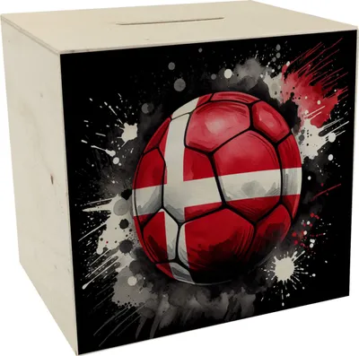 Produktbild von Fußball Dänemark Flagge Spardose aus Holz