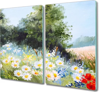 Produktbild von Coloray Schneidebrett Herdabdeckplatte 2x30x52 cm Kochplattenabdeckung Küchenbrett Hackbrett - Natur Blumen Baum