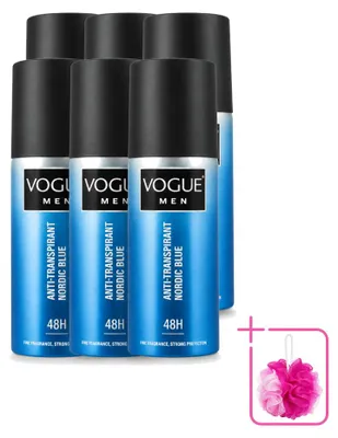 Productafbeelding van 6 x Vogue Men Nordic Blue Antitranspirant Deodorant Spray 150 ml - Voordeelverpakking - 6 stuks