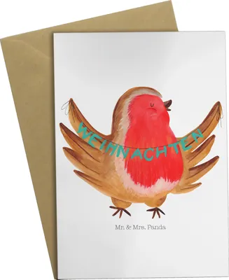 Produktbild von Mr. & Mrs. Panda Glückwunschkarte Rotkehlchen Weihnachten - Weiß - Geschenk, Winter, weihnachtskarten, dankeskarten, Frohe, babykarte, hochzeitskarten, Weihnachtsgruß