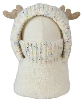 Produktbild von Kindermütze mit Kapuze und Gesichtsschutz, Hirschohren-Design, verstellbarer Nackenwärmer für kaltes Wetter, Wintermütze