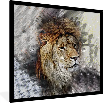 Produktbild von MuchoWow® MuchoWow® Gerahmtes Poster Löwe - Muster - Farben 40x40 cm - Poster mit zchwarzem Bilderrahmen - Mit Rahmen - Wanddekoration Schlafzimmer