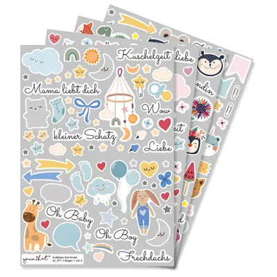 Produktbild von Aufkleber-Set für Kinder und Fotoalben I über 200 Sticker I DIY Scrapbooking-Aufkleber mit Sprüchen und Tieren I zum Gestalten I Scrapbook und Bullet Journal Zubehör I dv971