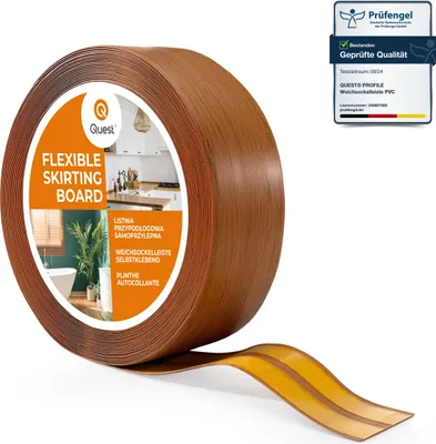 Immagine prodotto di QUEST Battiscopa in PVC autoadesivo 32x23mm, 10m, Battiscopa morbido, flessibile, quercia rustica
