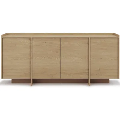A front view of a wooden sideboard with four doors.