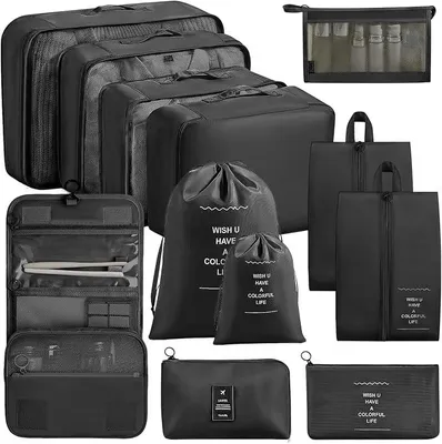 Produktbild von PolkaHome® Koffer Organizer 12-teilig – Packing Cubes Set, Reisegepäck-Organizer, Schwarz
