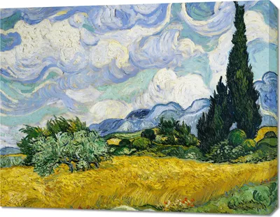 Image de Tableau 90 x 70 cm Champ de blé avec cyprès, Van Gogh Vintage