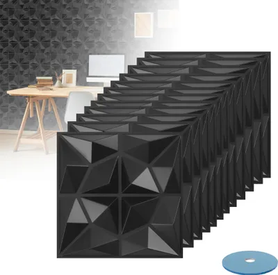 Produktbild von LZQ PVC Fliesenaufkleber 50x50 cm selbstklebende Fliesen-Folie für Bad & Küche entfernbare Klebe-Folie für Wandfliesen Küchenrückwand & Bordüren, 12 Klebefliesen, Typ A Schwarz