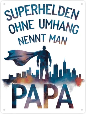Produktbild von Superhelden Papa Umhang Metallschild XXL in 28x38 cm