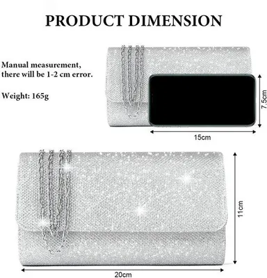 Immagine prodotto di Borsa con paillettes, astuccio per gioielli da donna, elegante borsa da viaggio, borsa a tracolla, borse da scuola per matrimoni, feste, tempo libero, regali per la festa della mamma (argento)