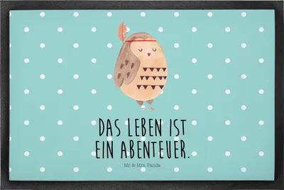 Produktbild von Mr. & Mrs. Panda fußmatte Eule Federschmuck 50 x 75 cm - Türkis Pastell - Geschenk, teppichmatte, Schmutzfangteppich, Schmutzfangmatte, Schmutzmatte, Bodenvorleger