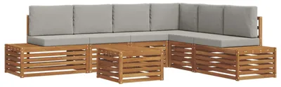 Produktbild von vidaXL Outdoor-Sofagarnitur mit Kissen 7 Stück Natürlich und Hellgrau
