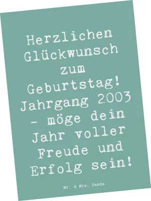 Produktbild von Mr. & Mrs. Panda Postkarte Spruch 2003 Geburtstag - Meeresbrise - Geschenk, lebensfrohe Wünsche, Ansichtskarten, Geburtstagsgeschenk, einzelkarte, Ansichtskarte, Alter