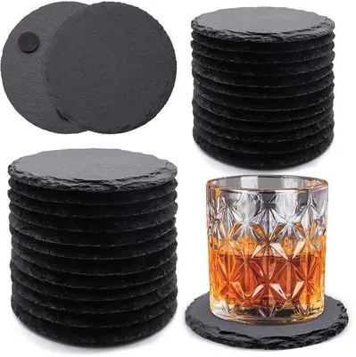 Produktbild von Schwarze Schiefer Untersetzer 4" runde Tischunterlagen