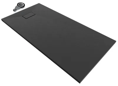 Produktbild von i-flair SMC Duschwanne 160x80 cm – 26 mm flach inkl. Ablaufgarnitur mit Deckel, Schwarz