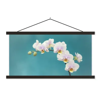 Obrázek produktu pro MuchoWow® Textilní plakát - Orchidej - Květiny - Rostlina - Bílá - Fialová - 90x45cm - S černými lamelami