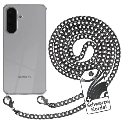 Produktbild von EAZY CASE Metall Handykette für Samsung Galaxy A37, Handyhülle mit Umhängeband, Silikonhülle, Metallkette für Smartphone in Grau