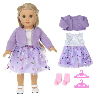 Image de Ensemble de vêtements pour poupées de 35 à 43 cm, comprenant une robe et des chaussettes