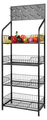 Obrázok produktu pre Predajný regál na vystavenie tovaru – 4-poschodový kovový regál – s kolieskami – voľne stojaci – nosnosť 10 kg na poschodie – 50 × 27 × 140 cm – pre obchody a domácnosť – čierny