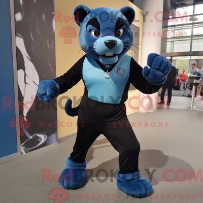 Immagine prodotto di Personaggio in costume della mascotte REDBROKOLY della pantera blu vestito con pantaloni da jogging e papillon