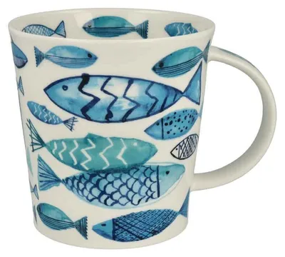 Produktbild von Dunoon Benmore Go Fish extragroßer Fine Bone China Becher mit Fischen im Aquarell-Design