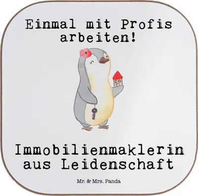 Produktbild von Mr. & Mrs. Panda Tischuntersetzer Immobilienmaklerin Leidenschaft - Weiß - Geschenk, Immobilienkauffrau, Witzig, Lustig, Untersetzer für Gläser, Coaster, Tasse, Tassen