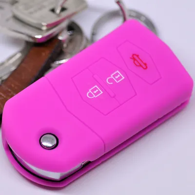 Produktbild von Auto Schlüssel Hülle Silikon Schutz Cover Pink kompatibel mit Mazda CX-5 2 3 4 5 6 RX-8 3 Tasten Klappschlüssel